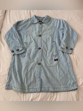 Vans Light Blue Denim Button-Up Jacket with Black Logo Patch Size XL
